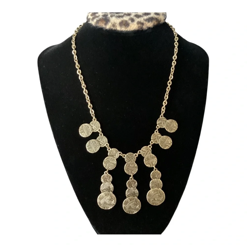 The Sak Gold Tone Black Weave Pattern Aztec Style Coin Drop Statement Necklace - Picture 7 of 10